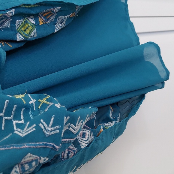 Sundance Dress, Size 16, Teal Blue Sleeveless, Embroidered Southwest Style Vneck - Picture 6 of 9